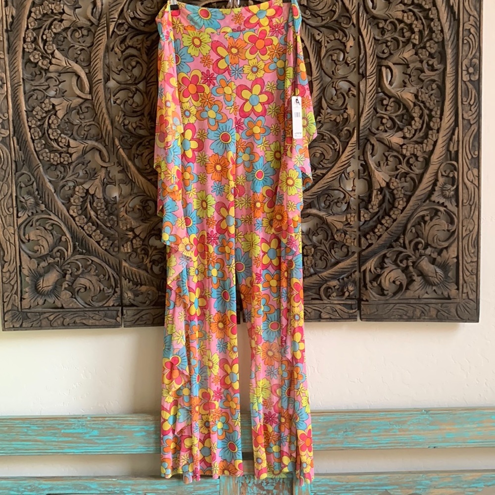 Flower Power Groovy Mesh 2XL Swim Suit Cover-Up Pants by Love 83 PinksTurquoise